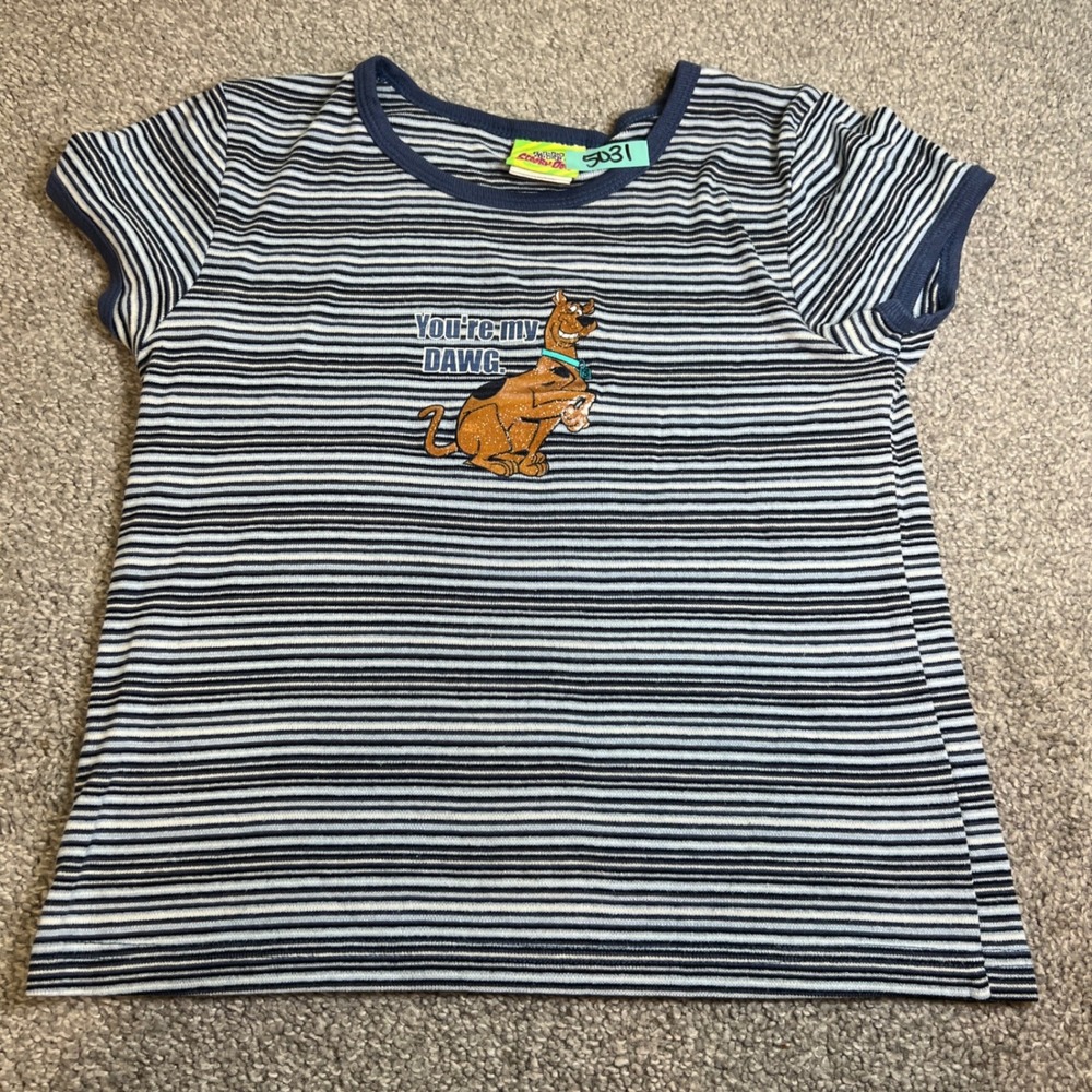 vtg y2k Scooby-Doo Shirt Womens Small Navy Striped Baby Tee streetwear kidcore